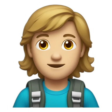 white climber with a blue shirt and green shorts. brown hair sticker