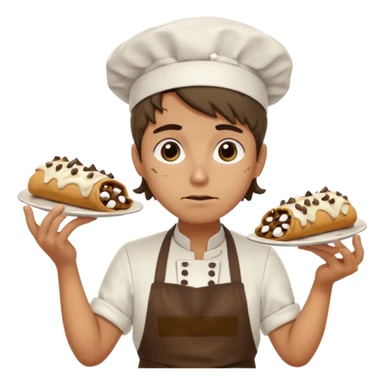 Cringe overworked pastry chef with cannoli sticker
