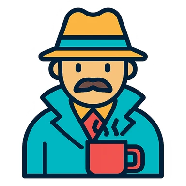 detective with hat and coffee cup sticker