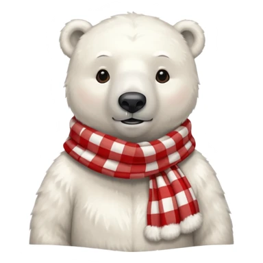 polar bear wearing a red and white checkered scarf sticker