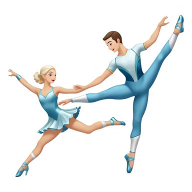Icon for Sports Dance: a white men and women in competitive attire performing a synchronized dance with acrobatic moves, dance shoes, a rhythmic floor, and a competition backdrop. The icon should capture athleticism, technique, and acrobatic precision. Transparent background. sticker