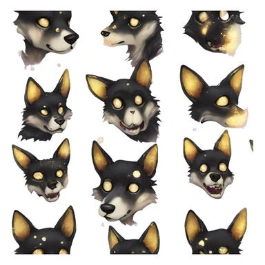 Sparkling Black iridescent dog fox zombie skeleton gold mechanical nebula galaxy stars flowers fairy lights vintage sticker