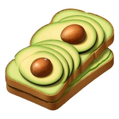 Minimalistic flat vector icon, iOS style, thin black contour on white background. Slice of bread with avocado slices on top. Clean, no text, no shadows.
 sticker