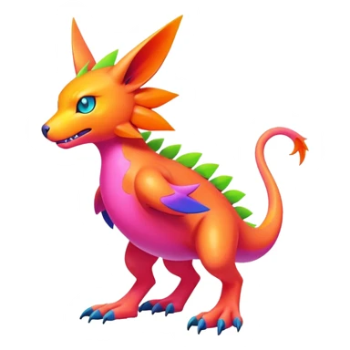 lush warm-colored modern colorful neon-colored Fakémon-Digimon-Fionbri-Trico-creature (full body) sticker