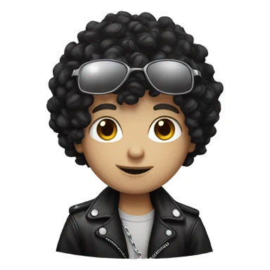 pale boy black curly hair dressed in biker style sticker