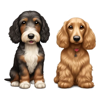 Brown golden doodle and black and tan and cream longhair dachshund sitting together  sticker