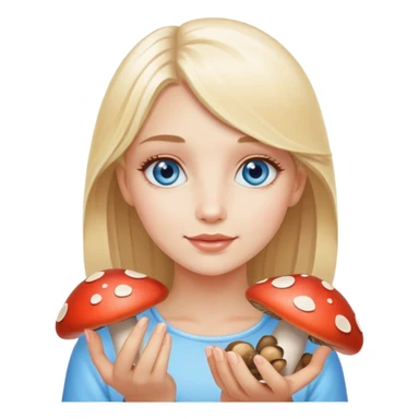 blonde blue eyed girl with mushrooms in her hand  sticker