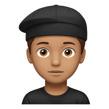 Băiat cu ochii căprui, păr brunet, piele cafeniu deschis, haine șapcă și tricou negru  sticker