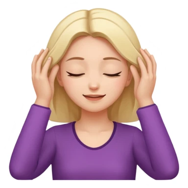 The girl with her eyes closed holds her temples with both hands and smiles slightly sticker