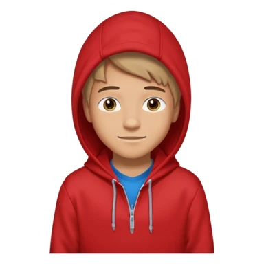 make me an emoji of an americain 19 yearold boy in a red hoodie that says "south" on it and give him with tan skin with his hands in his hands in his pocket wth a small smile with his hood on sticker