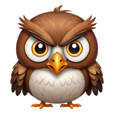Angry Birds style owl, round body, expressive angry eyes sticker