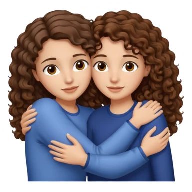 Una morena con pelo castaño y rizado y ojos marones y otra blanquita con pelo liso con las puntas onduladas y pelo castaño y ojos marrones Amigas lindas abrazándose  sticker