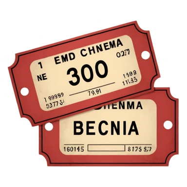 Minimalist emoji-style sticker of an old torn cinema ticket, with faded text “1 билет”, blood-stained edges and burn holes, grayscale paper

 sticker
