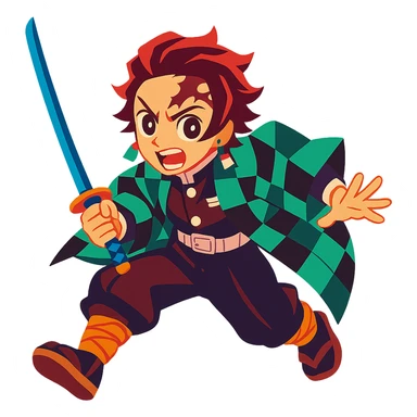 Demon Slayer character in anime style, vibrant colors, dynamic pose sticker