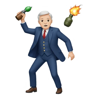 old white man in a suit throwing a grenade sticker
