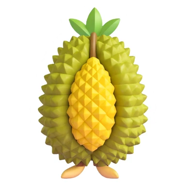 Remove all facial features including eyes, mouth, blush, and eyebrows from the durian character. Keep only the durian fruit shape, color, 3D style, stem, and feet. No facial expressions or emoji features remain. sticker