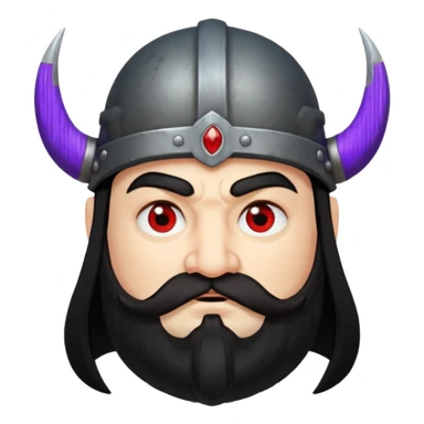 dwarf with viking helmet, red eyes, long black hair, and a black handlebar mustache sticker