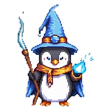 penguin wizard casting a spell sticker