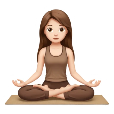 Brown long hair, white skin European girl sitting on a beige rug doing yoga, brown clothes sticker