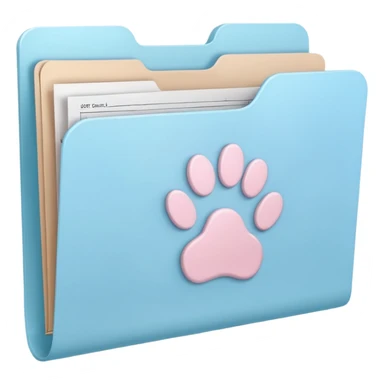 a pastel folder of documents with a pawprint on it sticker