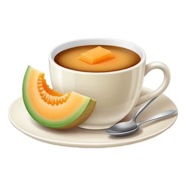 carajillo in a small espresso coffee cup with a slice of cantaloupe melon on the side sticker