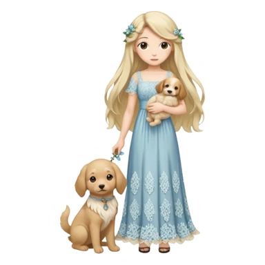 Pastel anime lady long hair with long lace dress full body holding puppy sticker
