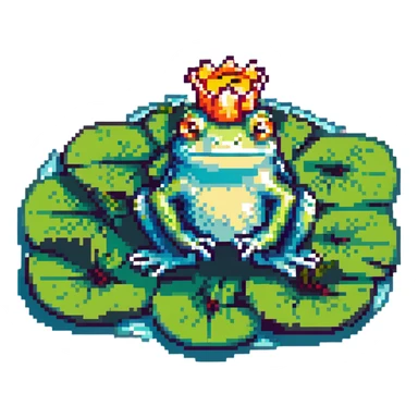 crowned frog sitting on a lily pad pixel art sticker