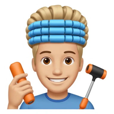 man with hair roller on head sticker