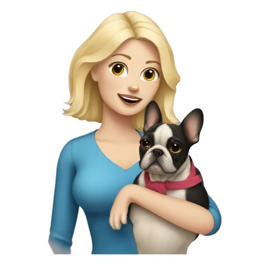 Blonde haired woman holding a French bulldog sticker