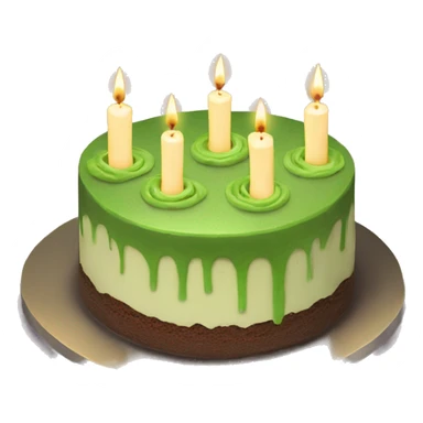 matcha cake with candles without a plate underneath it sticker