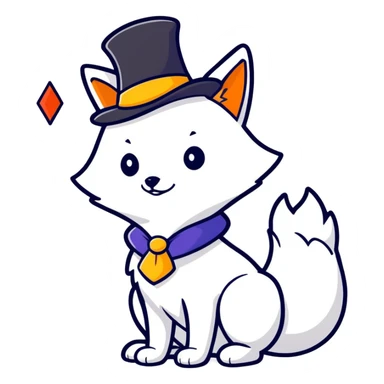White fox wearing a magicians hat sticker