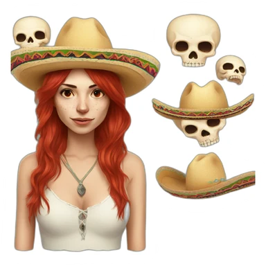 Skull girl mexican red hair Sombrero indie rock sticker