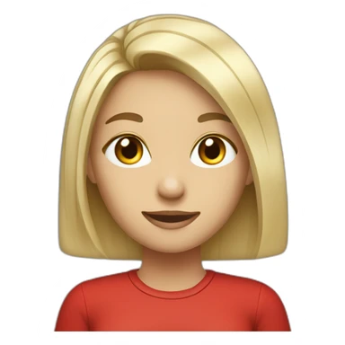 brown root bleached hair girl working, red shirt sticker