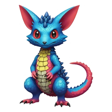 randomly colored colorful edgy anthropomorphic painted Fakémon-Pokémon-Trico-Vernid-creature sticker