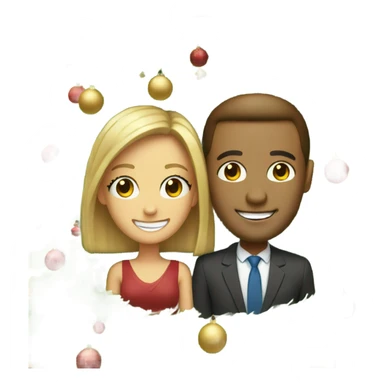 smiling couple by christmas tree, but make the eyes smaller sticker
