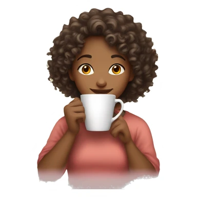 Curly-haired mid-tone girl drinking a cup of tea sticker