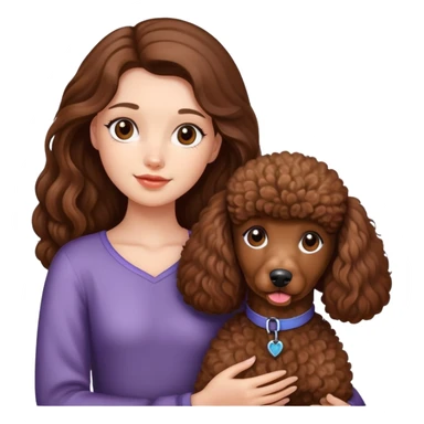  girl with long hair holding a brown poodle sticker