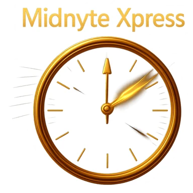 Change the clock face color to deep blue, keeping the motion blur on the hands, glowing effect, realistic style, and 'Midnyte Xpress' text above. Transparent background. Maintain the realistic style and effects as in the original images. sticker