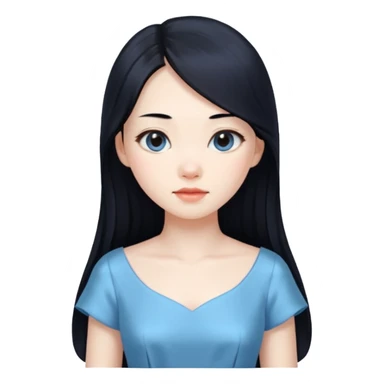 Chinese woman, long black hair, pale blue dress sticker