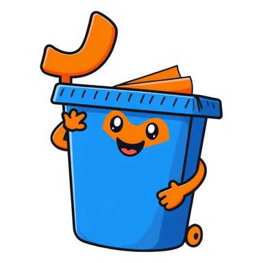 cartoon blue bin with a happy face, waving sticker