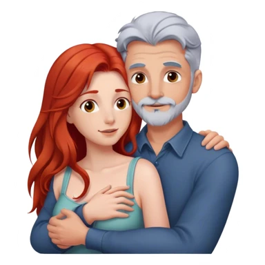 Long red hair woman and young gray hair man with facial hair hugging sticker