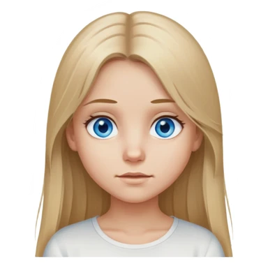 girl with long dirty blond hair, blue eyes, wearing a white top, neutral expression sticker