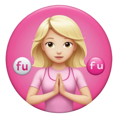 angelic blonde girl in light pink yoga outfit pushing "F U C K" pink button  sticker