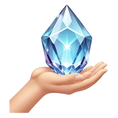 Pov white tone skin hand holding a glowing crystal refracting light sticker