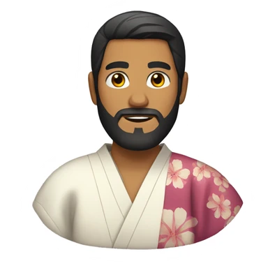 bearded Latino man with dark hair wearing a kimono sticker