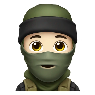 male, tall, white skin, black mask, green camo tactical gear, combat boots, black beanie, hazel eyes sticker