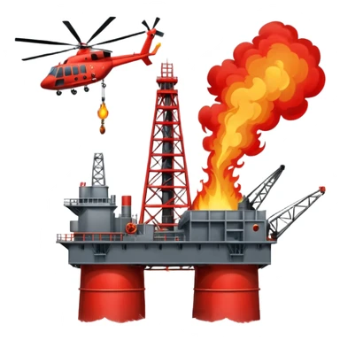 Oil rig in the sea exploding and a helicopter above sticker