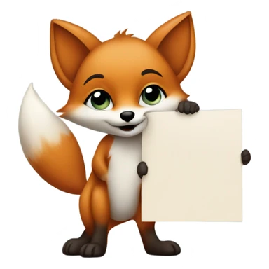 Baby fox with a blank sign sticker