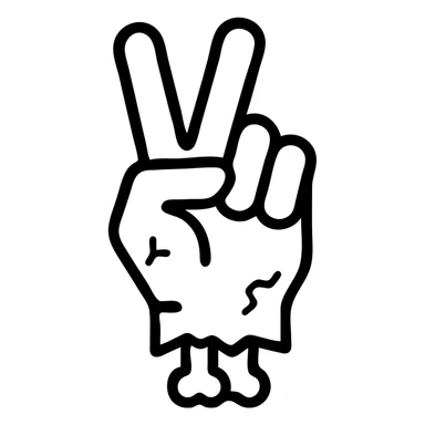 zombie hand making the peace sign, cartoon outlined style sticker