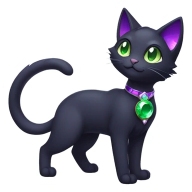 Shiny, Sparkly, Black Dark-type-Fakémon-Cat Purple eyes, green gem, full body sticker